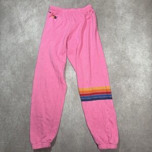 Aviator Nation 5 Stripe Rainbow Stitch Sweatpants Pink Medium *paint Stain